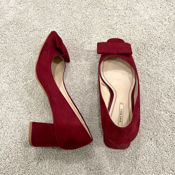 Zara Suede Block Heel in Burgundy. Size 37 or Size 7. - Picture 1 of 6